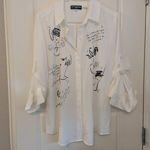 Karl Lagerfeld White Illustrated Button-Up Blouse
